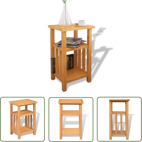 INLIFE Table d'appoint avec étagère à revues Chêne massif 27x35x55 cm (1/5)