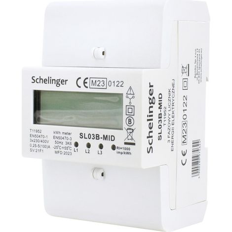 Contador de electricidad trifásico MID Schelinger 100A - Carril DIN - IP50 - 3 módulos (1/5)