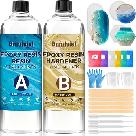 Résine époxy avec durcisseur 1000 ml/32 oz, kit de résine époxy pour débutants - résine premium ratio 1:1, résine de coulée transparente. (1/5)