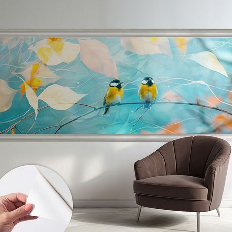 Tapete Selbstklebend - abwaschbar - Tapete mit Motiv - trendige Wanddeko - elegant Fototapete Frühlingsvögel 250x104 cm (1/5)
