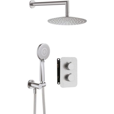 Ensemble de douche encastrée avec boîtier thermostatique en acier brossé - Harty