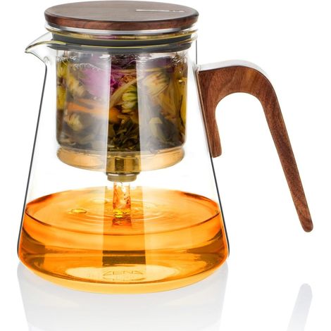 800ML Magnetic Glass Teapot with Infuser, Magic Loose Leaf Teapot with Magnetic Suction Lid for Mess-Free Herbal Tea Infusers, Walnut Wood Handle