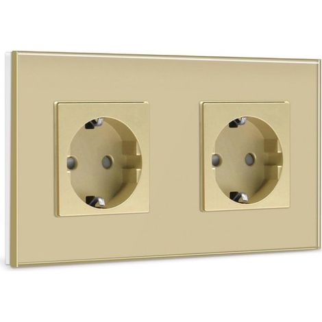 Enchufe doble Schuko con placa de cristal - Enchufe empotrado de 16 amperios, estándar europeo (1/5)
