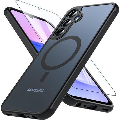 Coque pour Samsung Galaxy A15 5G avec MagSafe, Coque Samsung A15 avec Verre Trempé, Magnétique Antichoc Protection Caméra Protecteur Etui Housse Case pour Samsung Galaxy A15 (Noir) (1/5)