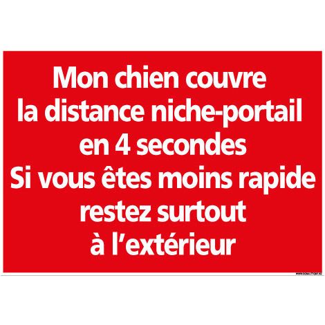 PANNEAU ATTENTION MON CHIEN COUVRE LA DISTANCE NICHE PORTAIL EN 4 SECONDES (H0338) - Adhésif - 105 x 75 mm