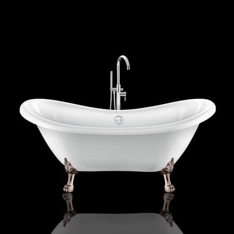 Baignoire ancienne sur pieds DARLINGTON Blanche 175 cm Pieds de Lion Cuivre rouge vieilli