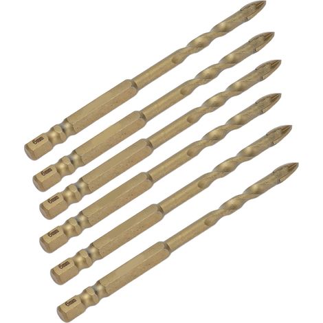 Lot de 10 forets à tête Phillips, en carbure, à tige hexagonale de 1/4 de pouce, adaptés aux trous de 6 mm dans la céramique, le marbre, le verre et le cuivre. (1/5)