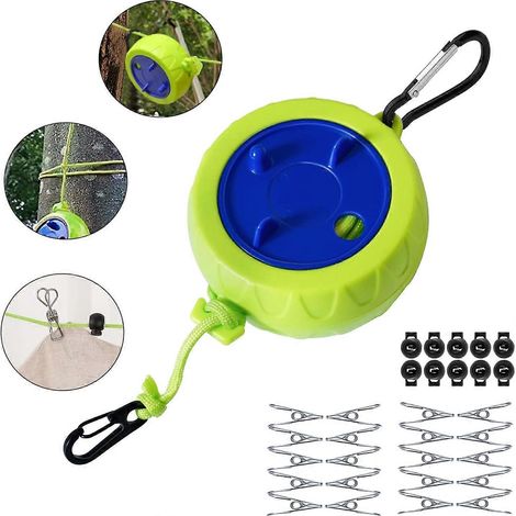 Ensemble d'étendage à linge, corde à linge extensible et anti-nœuds de 10 m, portable, idéale pour sécher le linge dans la salle de bain, en camping, en plein air, au jardin ou en voyage. (1/4)