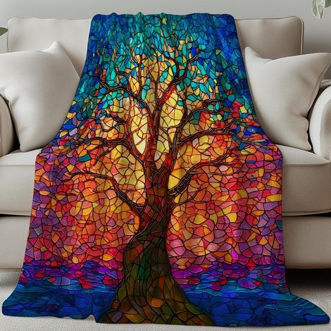 Plaid Arbre de Vie (30) x 59cm Motif Vitrail en Flanelle Douce et Confortable Lavable Motif Arbre Coloré Idéal pour la Maison Le Bureau Le Lit Le Canapé Ou Le Fauteuil. (1/5)