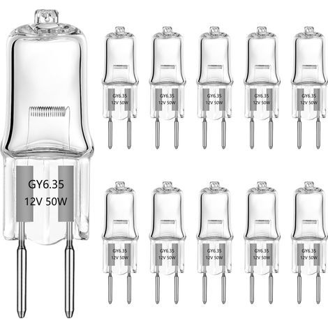 10 GY6.35 Halogen Bulbs, 50W 12V Warm White, Dimmable T3 for Cabinet and Landscape Lighting (1/5)