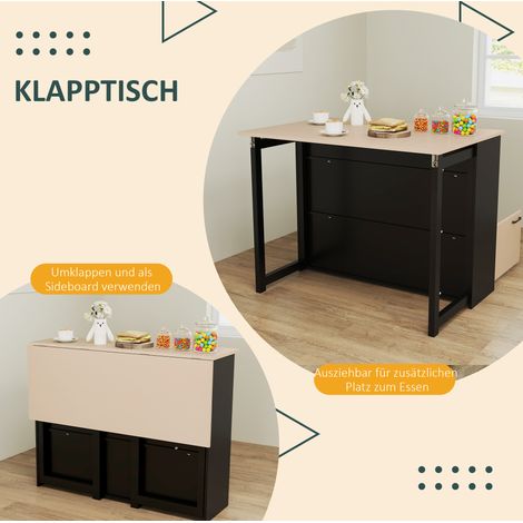 Ensemble bar pliant 3 pièces avec 2 tabourets, table 116x70 cm avec rangements, noir (1/5)