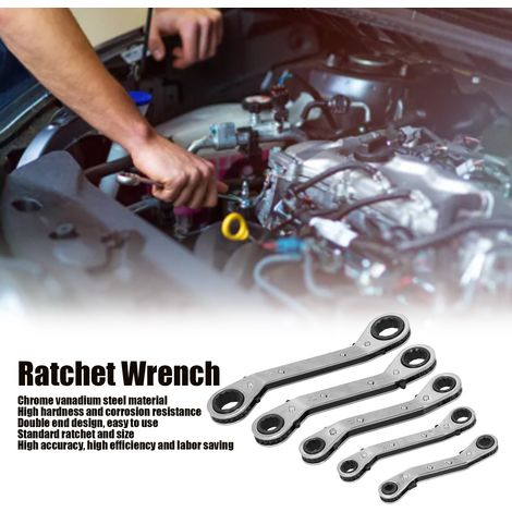 Ej.Life Ratschenschlüssel, 5-teiliger Ratschenschlüssel, Doppelend-Ratschenschlüssel aus Chrom-Vanadium-Stahl, Langes, Flexibles Ratschen-Kastenende, Steckschlüssel- und (1/5)