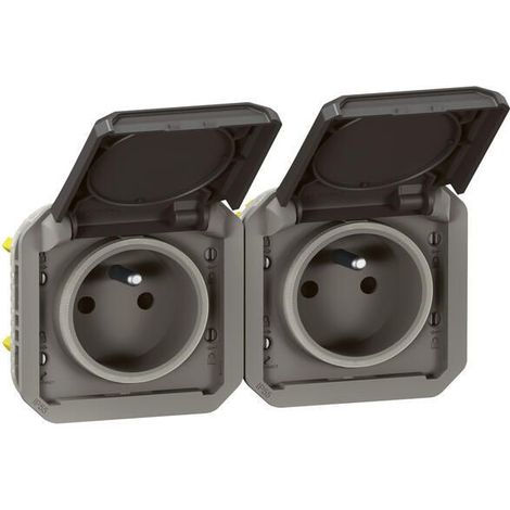 Legrand – Prise étanche 2x2P+T 16A 250V IP55 – Encastrable et saillie – Enjoliveurs anthracite – Connexion rapide sans outil
