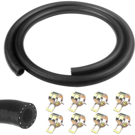 Manguera de combustible de 1 metro, diámetro interior de 8 mm, manguera diésel, tubo de combustible con 8 abrazaderas, manguera de combustible para camión, coche, tractor o motor pequeño. (1/4)