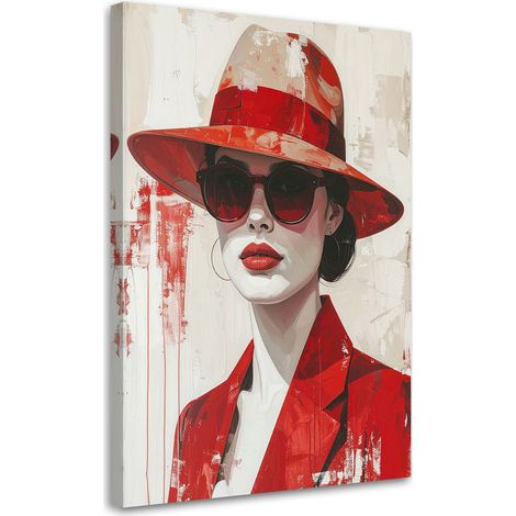 Impression sur Toile, Femme au chapeau rouge,60x90 (1/4)