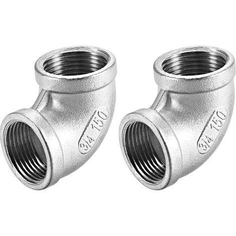Coude Inox Acier 304 Coulé Raccord Tube 90 Degré 3/4 BSPT Femelle x 3/4 BSPT Femelle Filetage 2Pcs (1/3)