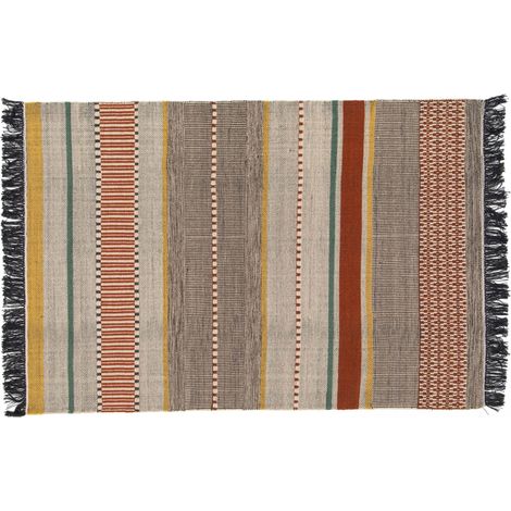 Tapis en laine tissé à plat avec motifs et franges 160 x 230 cm (1/4)