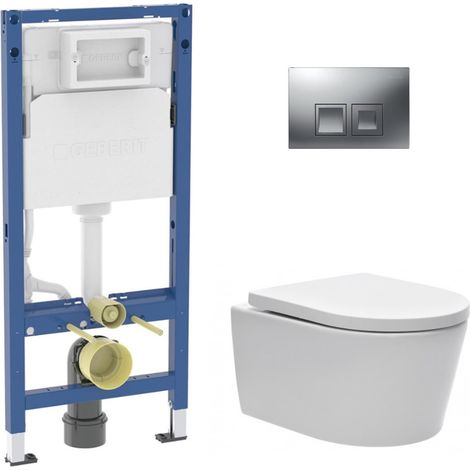Duofix pack WC bâti + WC suspendu sans bride Swiss Aqua Technologies avec abattant SoftClose + plaque (GEBSTBRWR05MAN-FR)