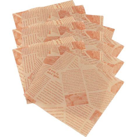 Papier d'emballage pour sandwichs (500 feuilles), résistant à la graisse, antiadhésif, pour paniers alimentaires (friture, cuisson au four), imitation cuir de vache, impression couleur journal. (1/5)
