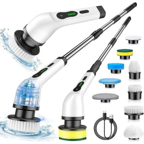 Brosse De Nettoyage Electrique - Sans Fil - Etanche - 9 Têtes Interchangeables - 35 Min Autonomie - Pour Salle De Bain - 1 Piece (1/5)