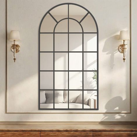 110x65cm Arched Decorative Wall Mirror for Bedroom and Living Room, Modern Window Style Bathroom Mirror for Home Decor
