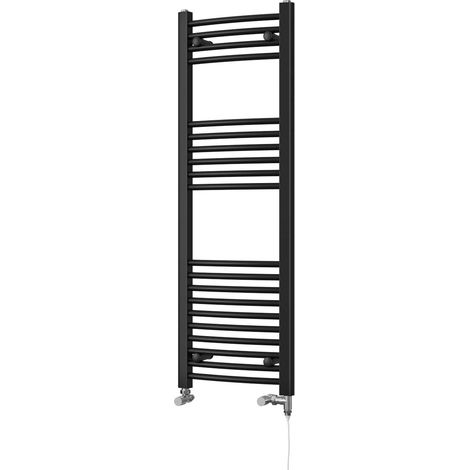 Zennor Black Dual Fuel Towel Rail 1200mm x 400mm – Standard Curved Bathroom Radiator (1/3)