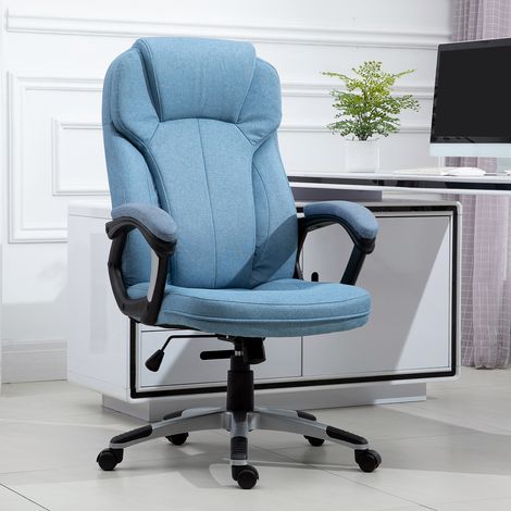Silla de Oficina Ergonómico Silla de Escritorio Silla de Estudio Giratoria Tapizada en Tela con Función de Basculante Altura Ajustable Respaldo Alto Reposabrazos 66x75x110-120 cm Azul Claro (1/5)