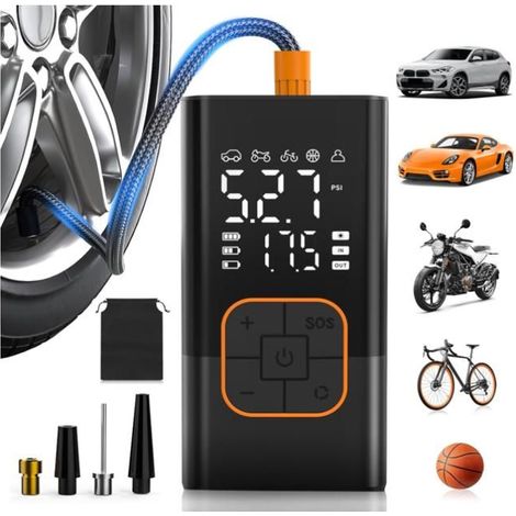 Gonfleur Pneus Voiture sans Fil, Compresseur à Air Portatif avec Manomètre Numérique 150 PSI,Double Affichage,Batterie Rechargeable (1/5)