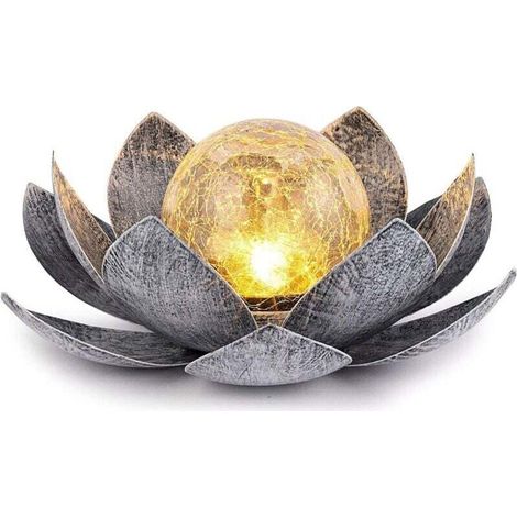 Lampes Solaires Extérieures De Jardin, Décoration De Lotus En Verre De Sphère Craquelée Ambre, Lumières De Fleur LED En Métal Imperméable Pour Patio Pelouse Passerelle Table Sol,de (1/4)
