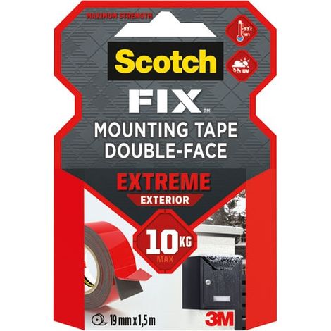 3M – Ruban adhésif double face extrême pour extérieur 19 mm x 1,5 m – Charge max 10 kg – Adhérence sur surfaces rugueuses