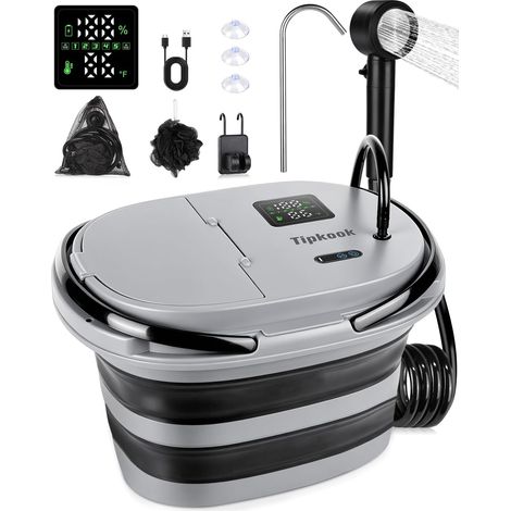 Camping Shower, [IPX8-20L/13000mAh] Portable Shower, Foldable, LED Display, Long Lasting, 5 Adjustable Speeds, Type-C, for Fruits, Bathing Pets, Travel, Camping, Gift (1/5)