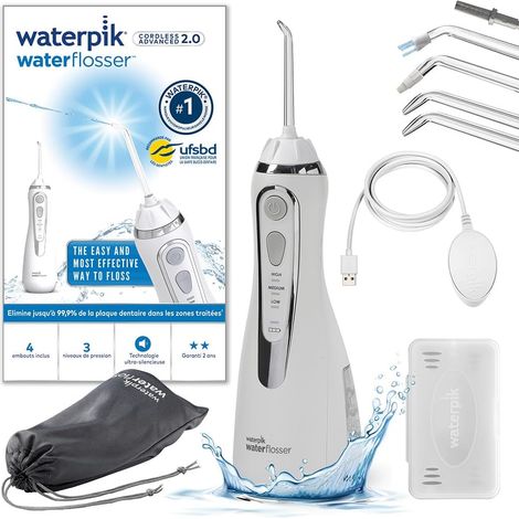 Hydropulseur Dentaire Sans Fil, Jet Dentaire Portable Rechargeable avec Câble USB, Élimine la Plaque, 3 Niveaux de Pression, Blanc (WP-580EU) (1/5)