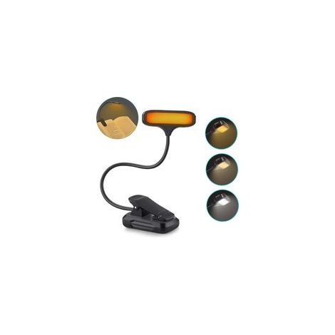 Lampe à pince 400 mAh, protection yeux, 3 couleurs, 3 intensités, lampe lecture portable rechargeable, cadeau idéal pour lecteurs