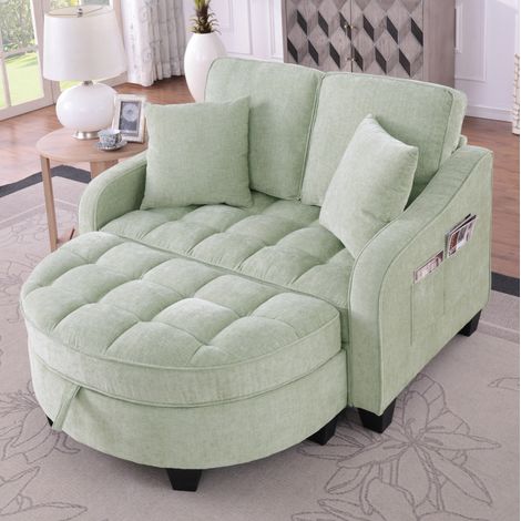 Divano letto 1 posto 132 x 129 x 93 cm con pouf contenitore, tessuto traspirante, ciano HAVRYA (1/5)