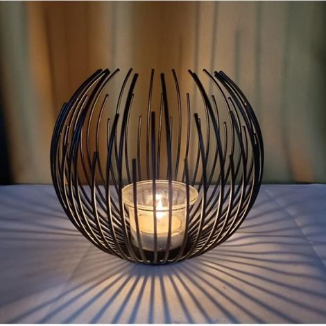 Bougeoir - Fil de Fer Noir - 16.5x14.5cm - Décoration Intérieure - Moderne (1/4)