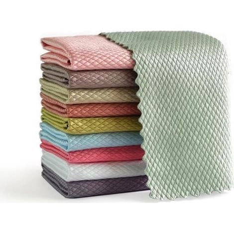Lot Chiffons de Microfibre Chiffons Nettoyage 10 Chiffon Nettoyer en Ecailles de Poisson 25x25cm, Serviette Réutilisable Ecologique (1/4)