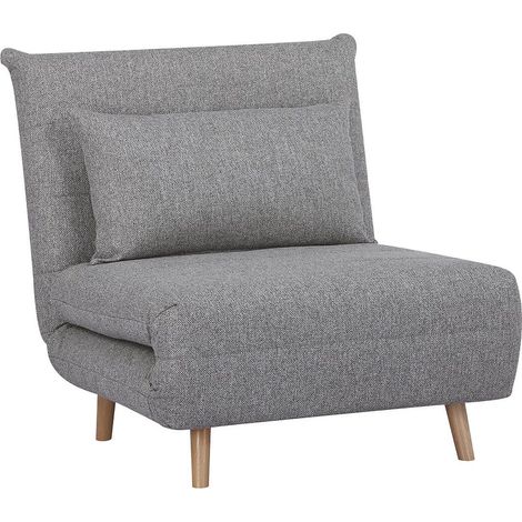 BREWEN - Chauffeuse 1 Place Convertible Tissu Gris Chiné avec Coussin (1/5)