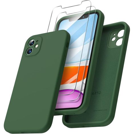 Coque en silicone liquide pour iPhone 11 avec 2 protections d'écran, protection intégrale, coins renforcés, vert klematis (1/5)