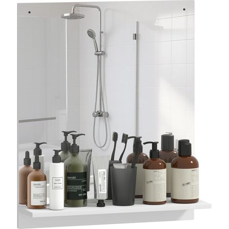Miroir de salle de bain mural 50 x 60 cm avec étagère, idéal pour l'entrée ou le couloir, blanc. idéal pour salon, chambre à coucher ou bureau facile à assembler avec instructions incluses