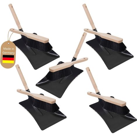 Ensemble de 5 pelles à poussière en métal noir, comprenant une pelle et une balayette. Idéal pour le camping.