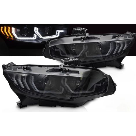 Paire de feux phares Honda Civic de 2016 a 2021 FULL LED DRL Dyn Noir-42058681 (1/4)