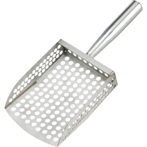 Pelle à sable de plage en acier inoxydable - Tamis à sable avec poignée ergonomique - Pelle filtreuse pour sable - Suspendable - 28,5 x 12 x 14 cm - Idéale pour ramasser des coquillages, nettoyer le l (1/4)