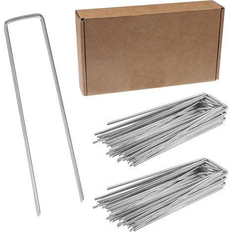 Lot de 50 piquets d'ancrage anti-rouille de 3 mm - En acier inoxydable - Ancrage au sol pour le jardin - Pour toile anti-mauvaises herbes - Filet de protection contre (1/5)