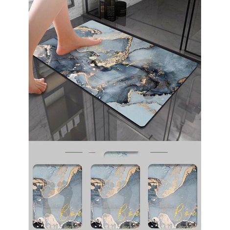 Rutschfeste Badematte, saugfähige Bodenmatte 60 x 90 cm, weiche und bequeme Duschmatte, Kieselgur-Badematte für Badewanne, Küche, Wohnzimmer und Badezimmer, Blau, Sternenlicht (1/5)