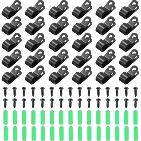 30Pcs 12mm(1/2") Attaches De Fil De Clôture, Fixations Agricoles pour Clôture R Type Attaches De Câble avec Vis Et Gaines D'expansion pour Monter Les Fils De Soudure sur Clôture (1/5)