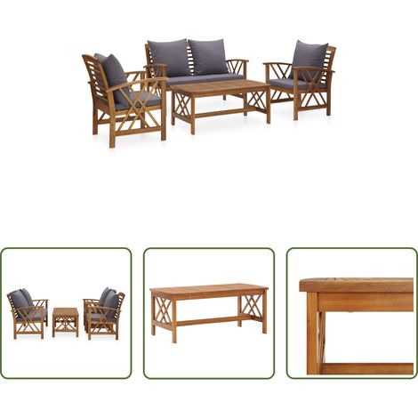 Gartenstuhl -  4-tlg. Garten-Lounge-Set mit Auflagen Massivholz Akazie (1/5)