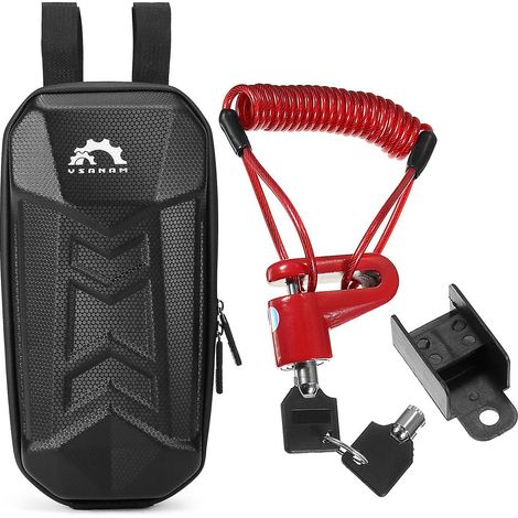 Sac de rangement imperméable pour trottinette électrique avec antivol multifonction pour frein à disque - Rouge (1/5)