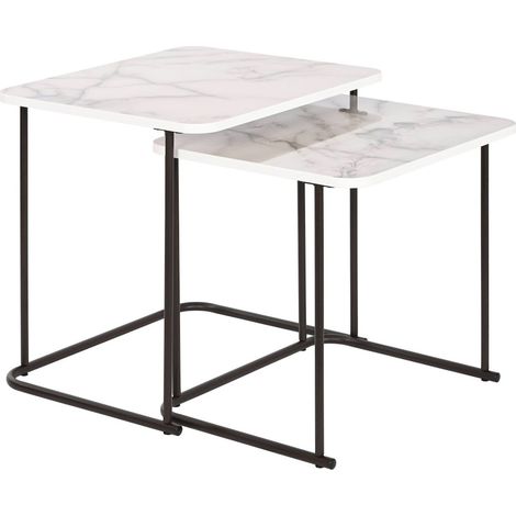 Table gigogne élégance marbre blanc et noir chic - Blanc marbré avec touches noires (1/5)