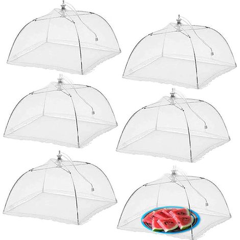 Lot de 6 grandes bâches de protection alimentaire pliables en filet, idéales pour les pique-niques, les barbecues et autres événements en extérieur. Réutilisables et pliables. (1/5)