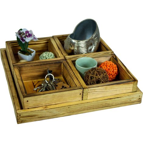 Kleines Dekotablett-Set Karla aus 5 Holzkisten 40x40cm 8cm Höhe Schüsselbox Süßigkeitentablett (1/5)